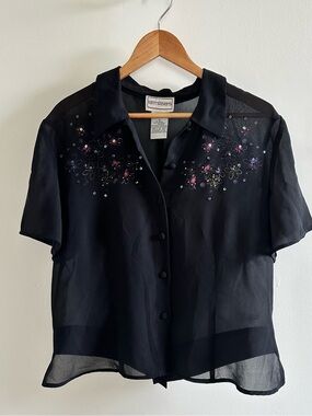 Vintage sheer top with butterflies and sequin embellishments- 14